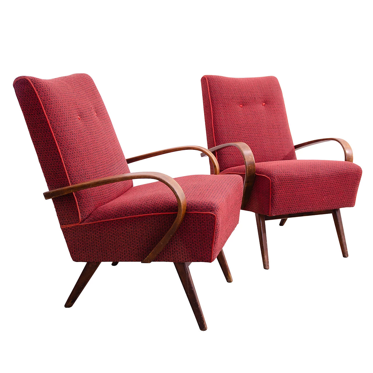 Pair of bent beech and fabric armchairs by Jaroslav Šmídek, 1960s 1