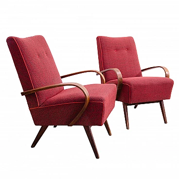 Pair of bent beech and fabric armchairs by Jaroslav Šmídek, 1960s