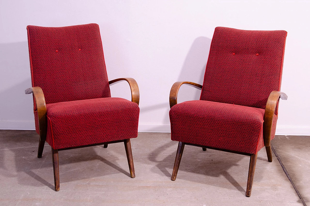 Pair of bent beech and fabric armchairs by Jaroslav Šmídek, 1960s 2