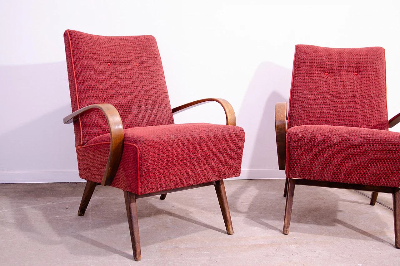 Pair of bent beech and fabric armchairs by Jaroslav Šmídek, 1960s 3