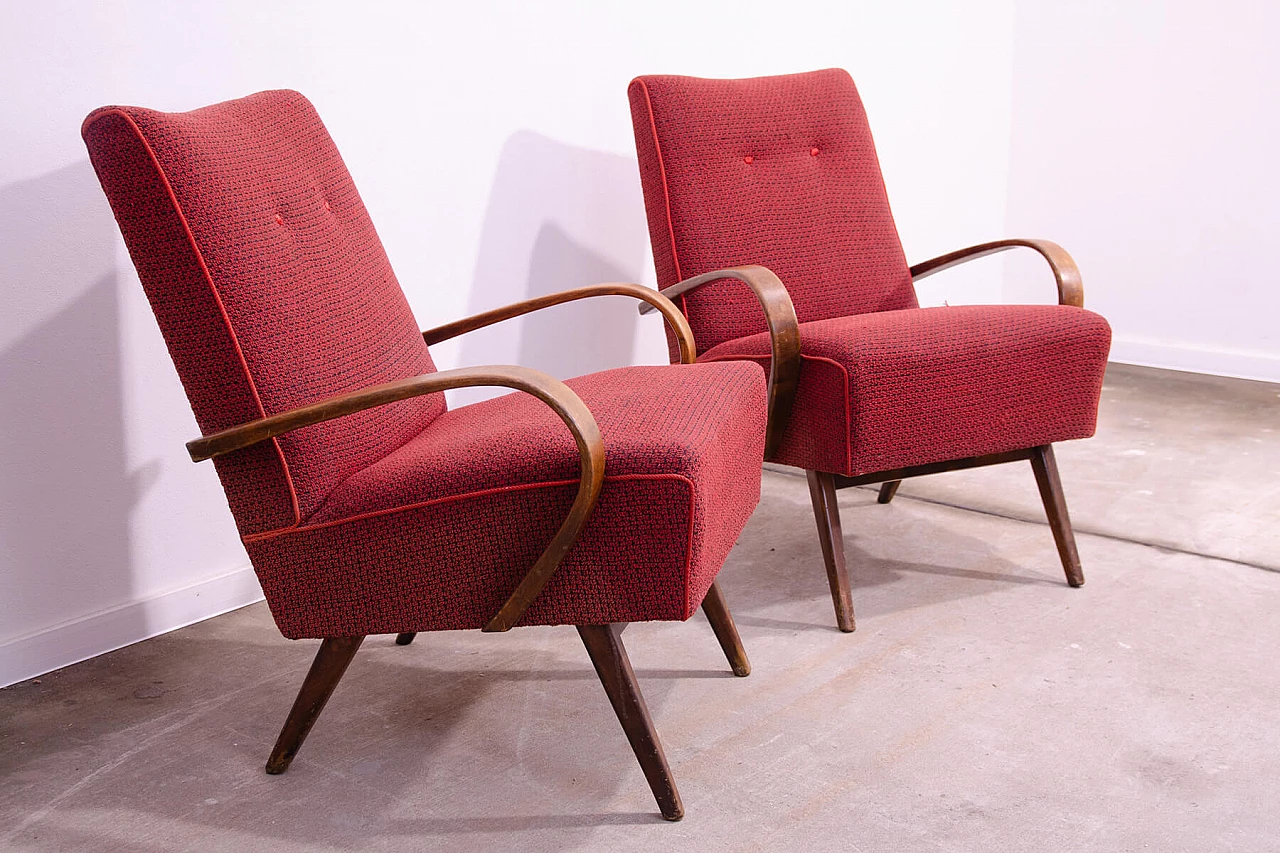Pair of bent beech and fabric armchairs by Jaroslav Šmídek, 1960s 4