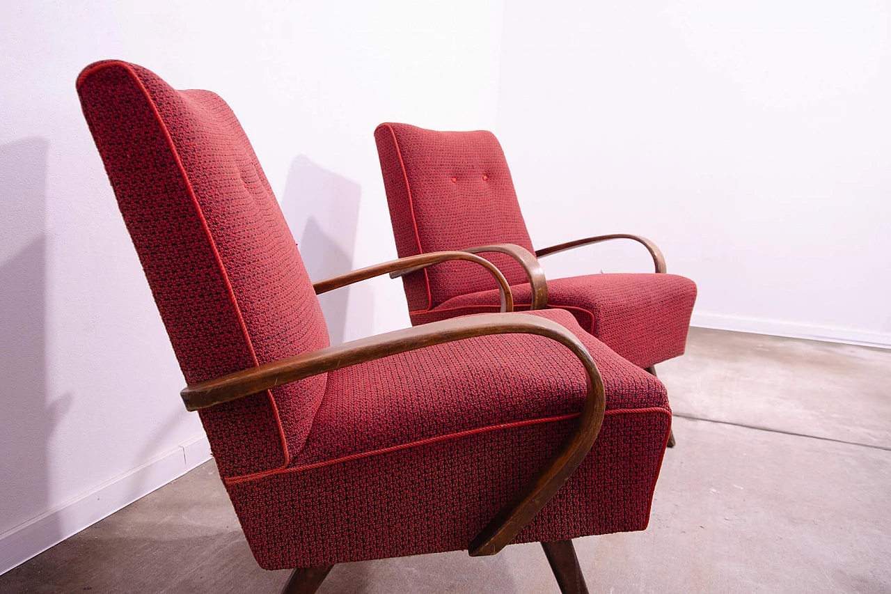 Pair of bent beech and fabric armchairs by Jaroslav Šmídek, 1960s 5