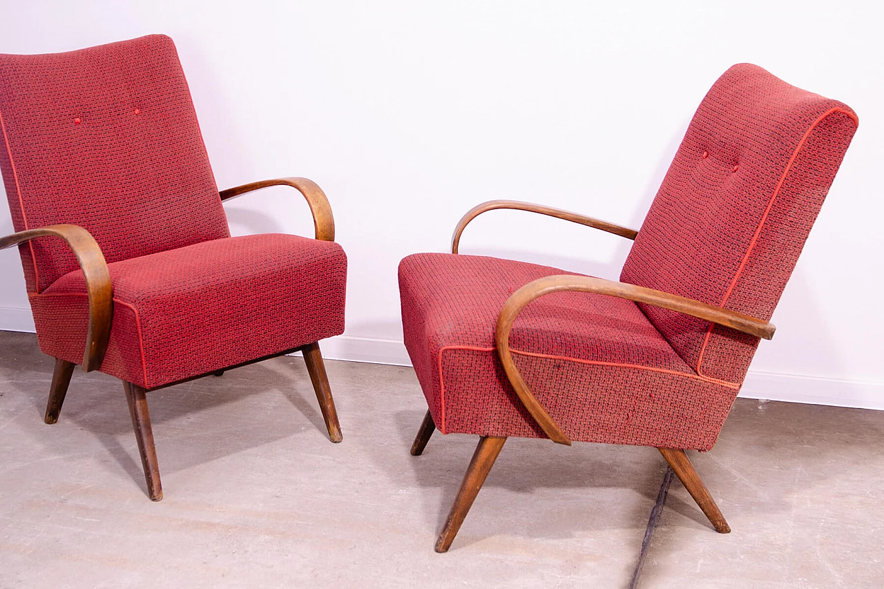 Pair of bent beech and fabric armchairs by Jaroslav Šmídek, 1960s 6