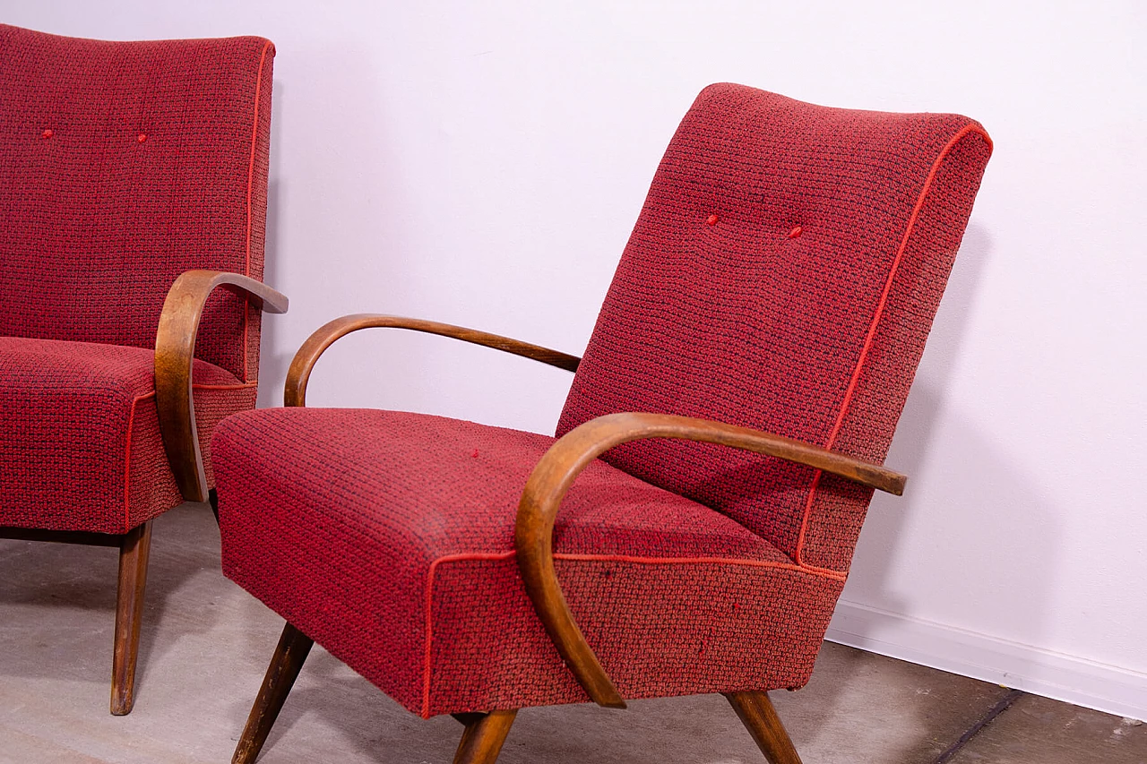 Pair of bent beech and fabric armchairs by Jaroslav Šmídek, 1960s 8