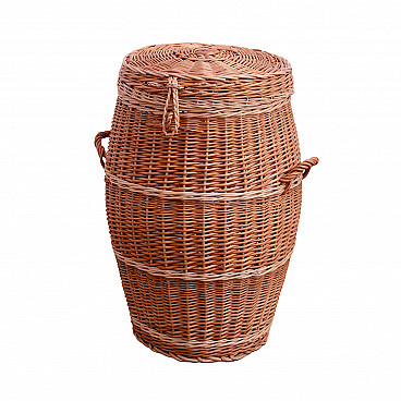 Czechoslovakian wicker laundry basket with handles, 1970s