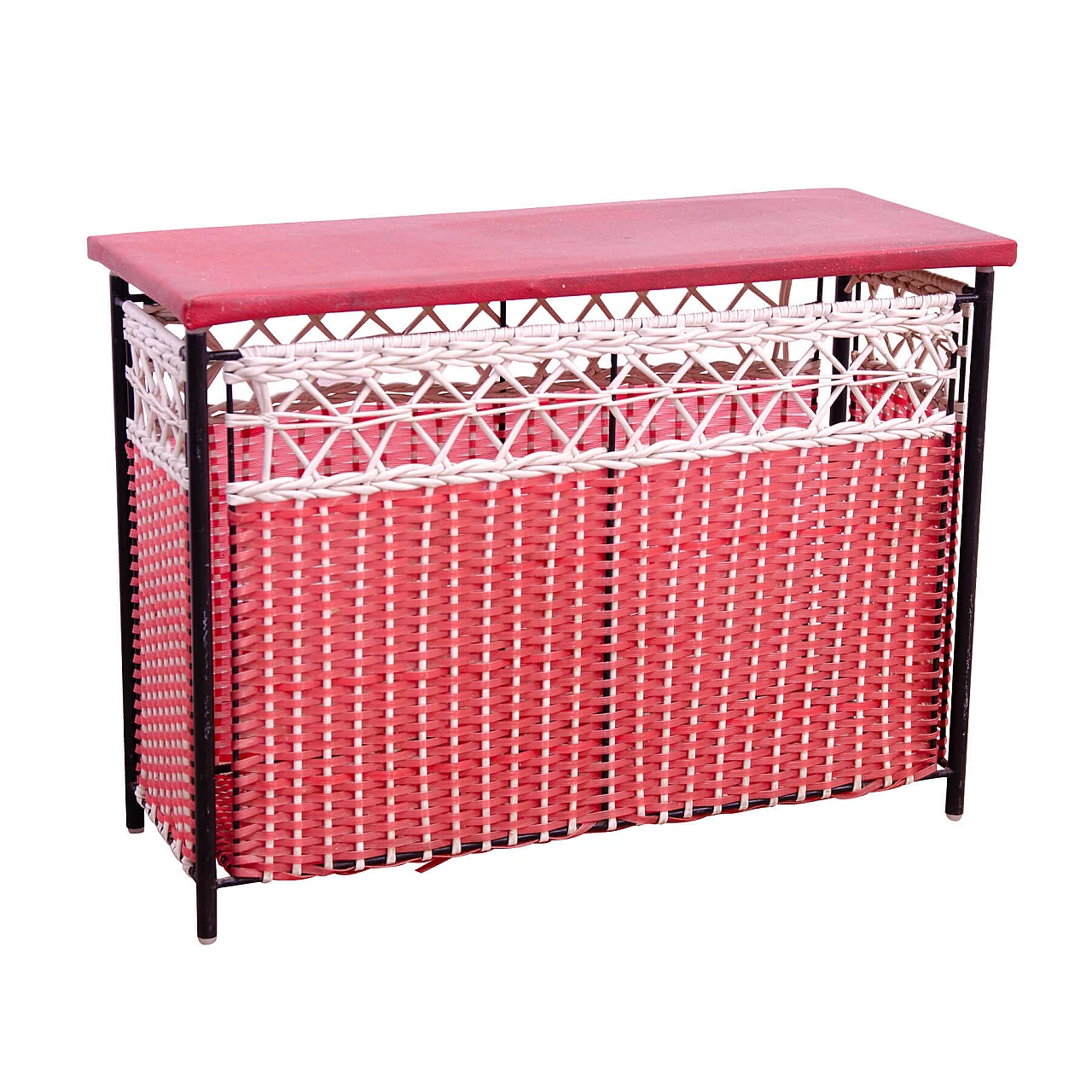 Cesto portabiancheria cecoslovacco in plastica e similpelle, anni '80 1