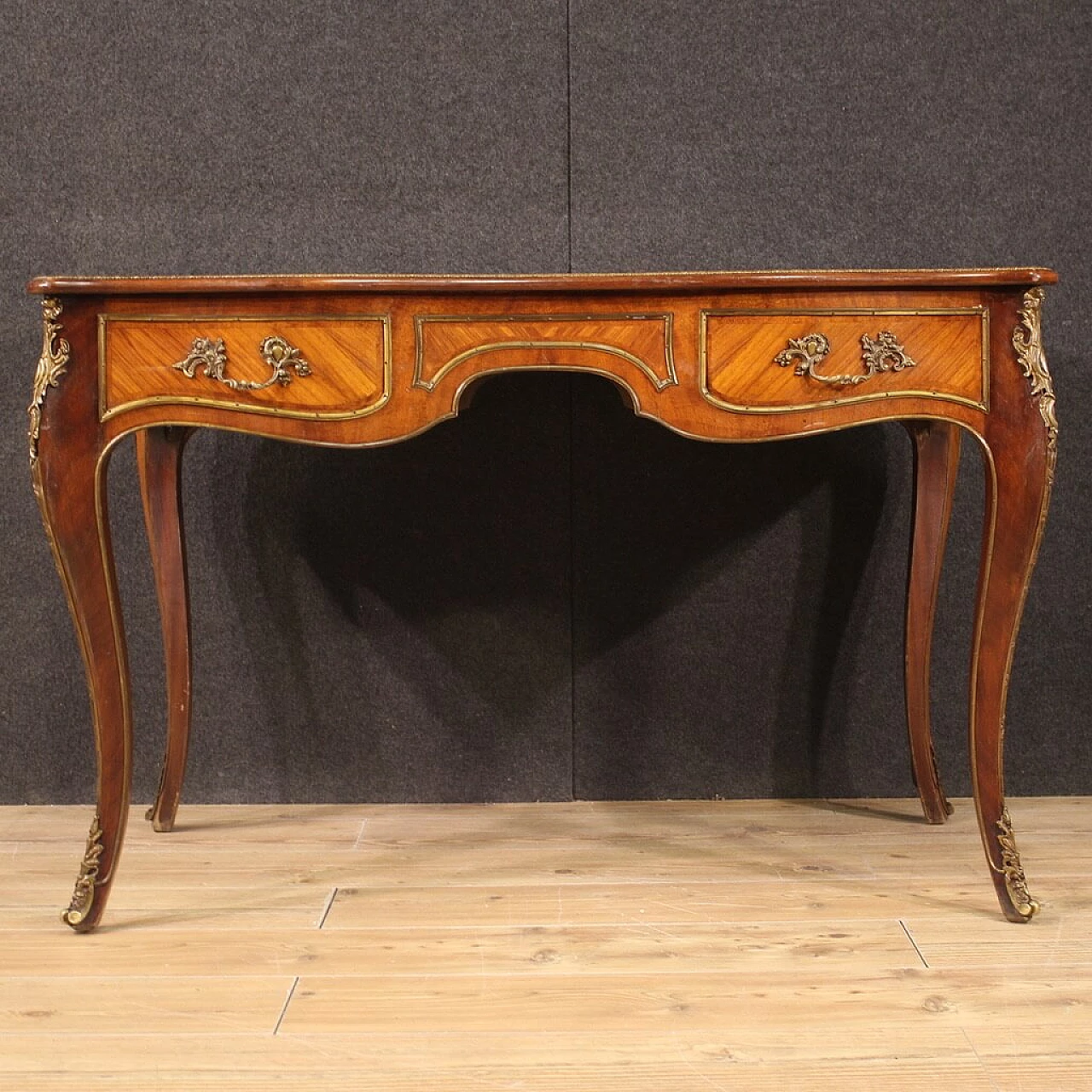 Napoleon III style wood, metal and leather writing desk, 1950s 2