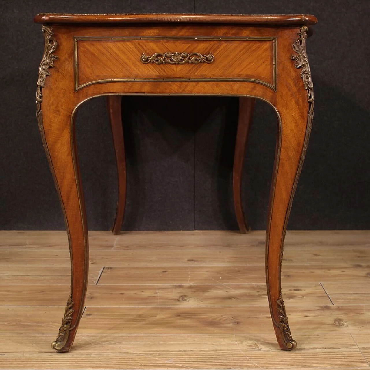 Scrittoio stile Napoleone III in legno, metallo e pelle, anni '50 4