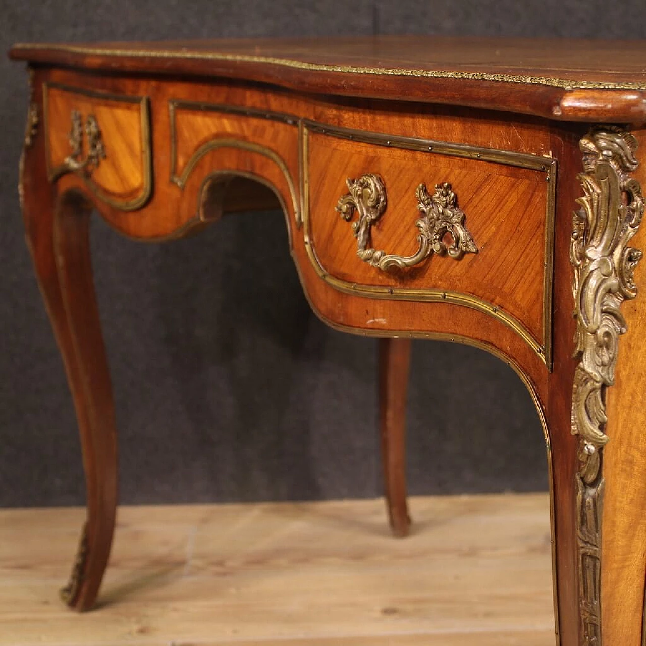 Napoleon III style wood, metal and leather writing desk, 1950s 7