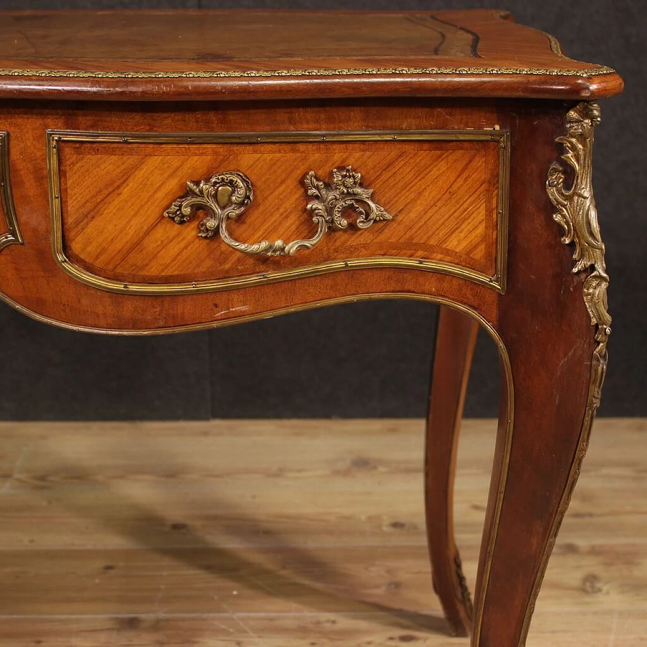 Napoleon III style wood, metal and leather writing desk, 1950s 11