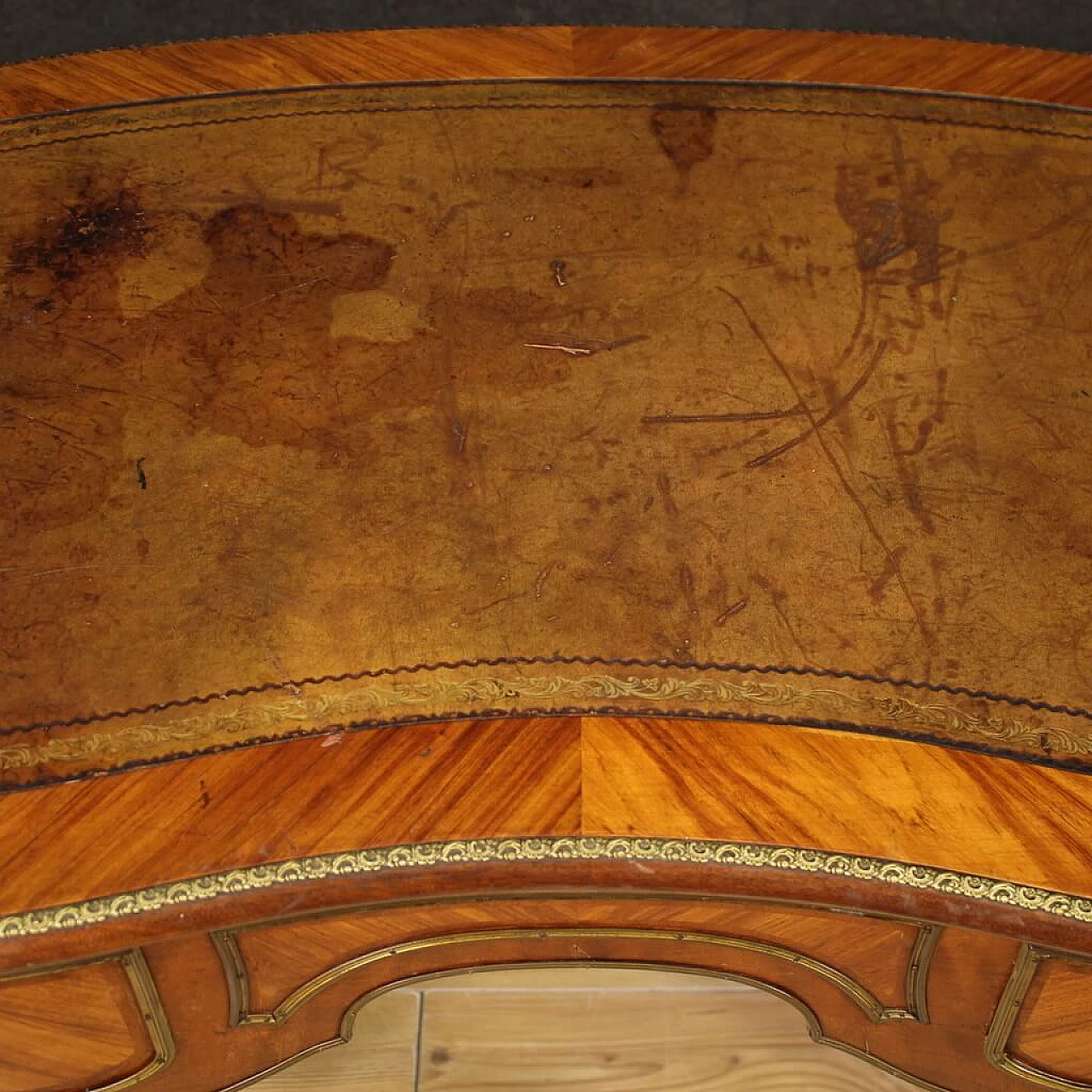 Scrittoio stile Napoleone III in legno, metallo e pelle, anni '50 12