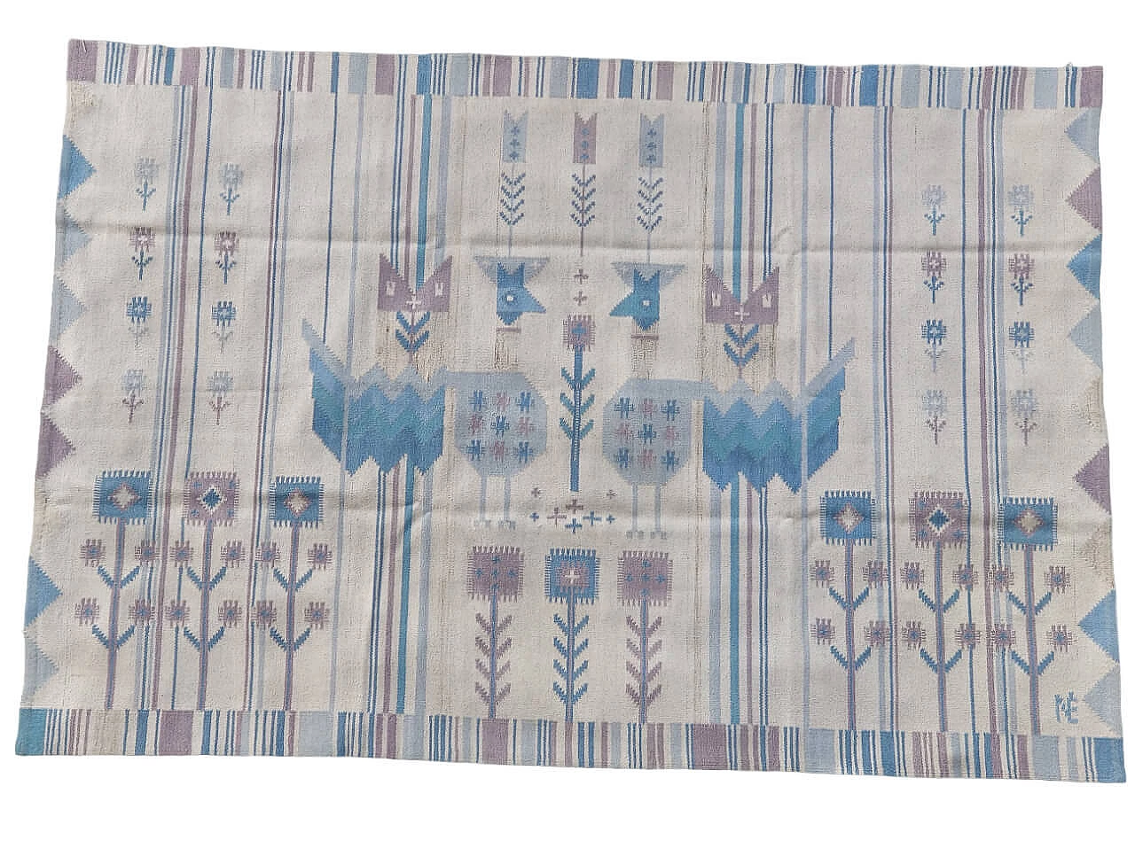 Tappeto Kilim azzurro in lana di Eva Nemth, anni '70 1