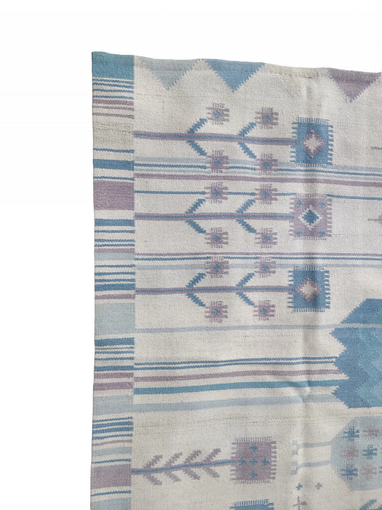 Tappeto Kilim azzurro in lana di Eva Nemth, anni '70 2