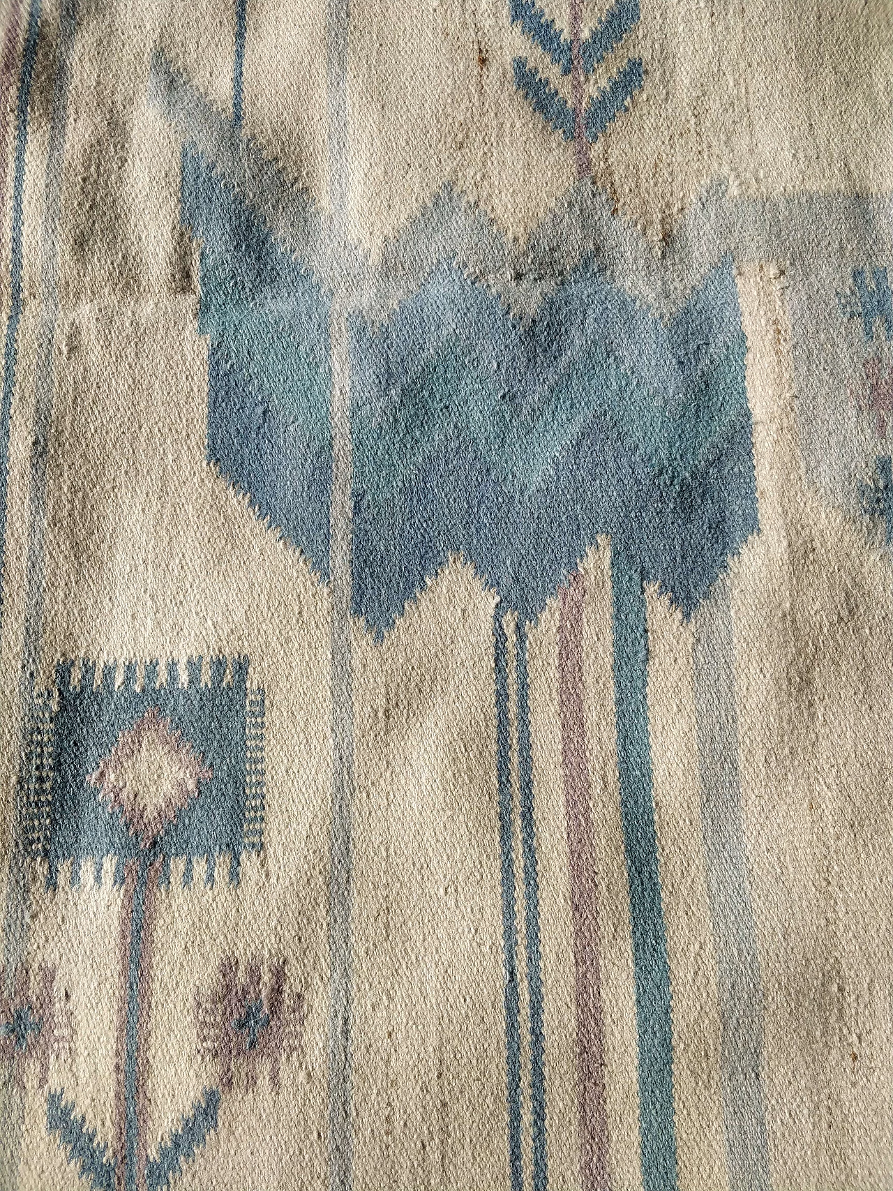 Tappeto Kilim azzurro in lana di Eva Nemth, anni '70 4