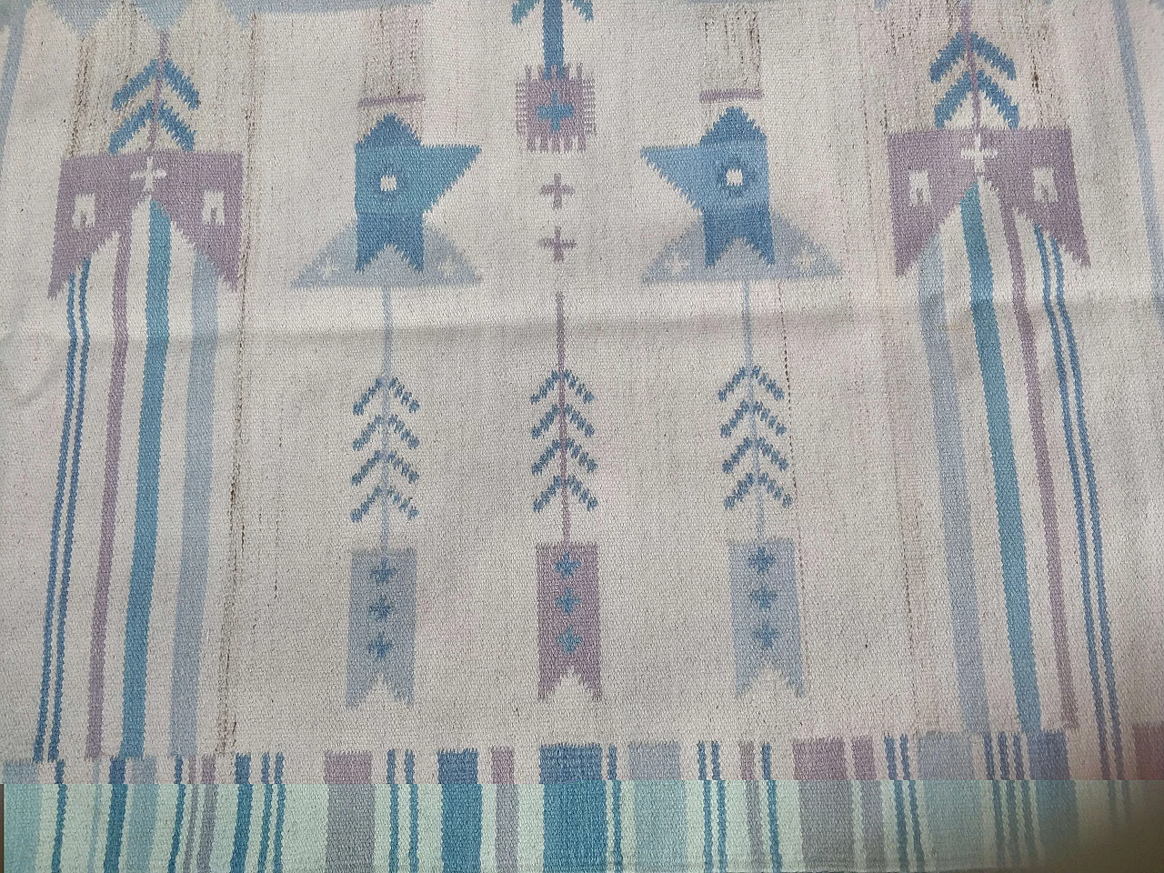 Tappeto Kilim azzurro in lana di Eva Nemth, anni '70 5