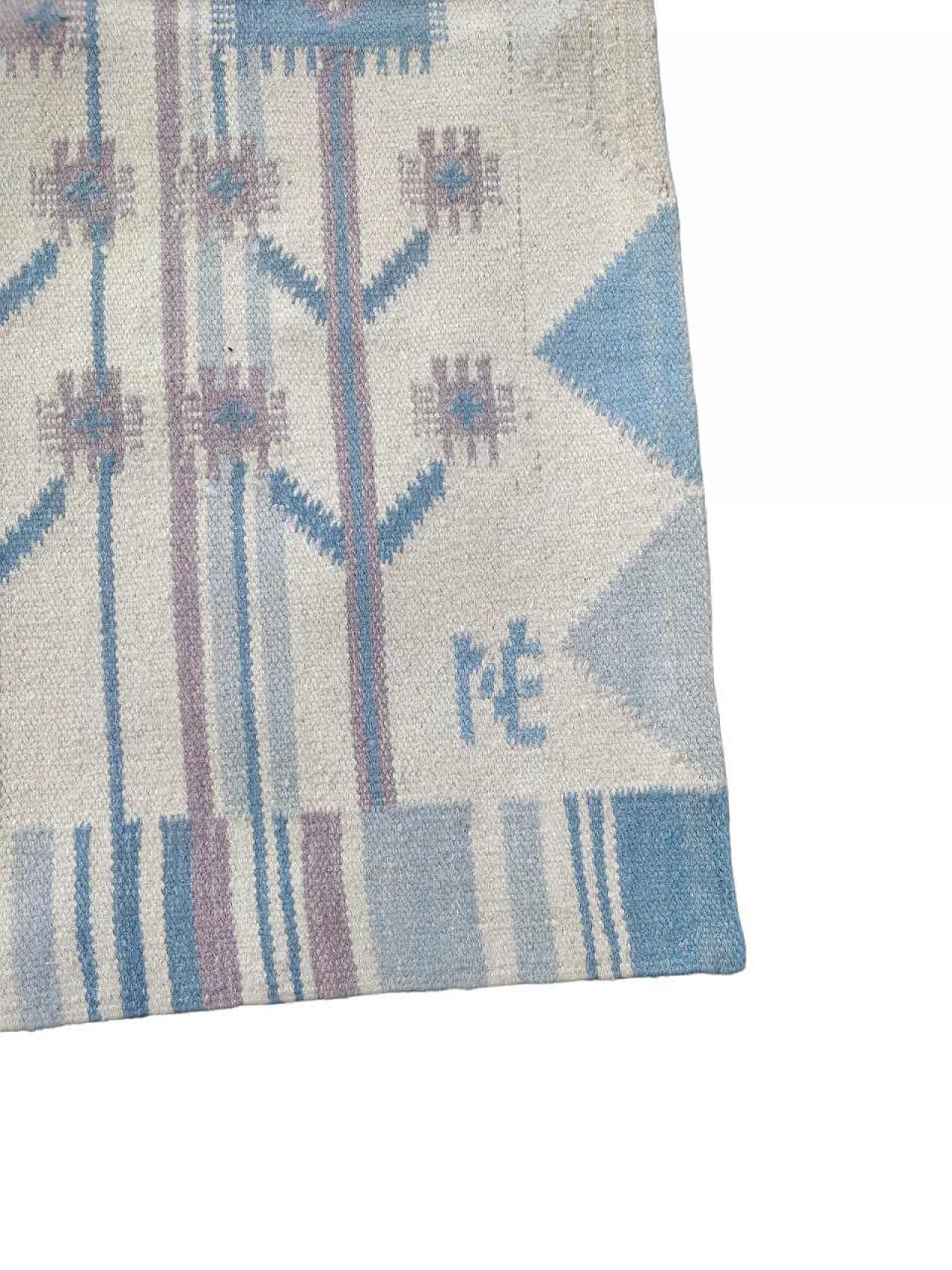 Tappeto Kilim azzurro in lana di Eva Nemth, anni '70 7
