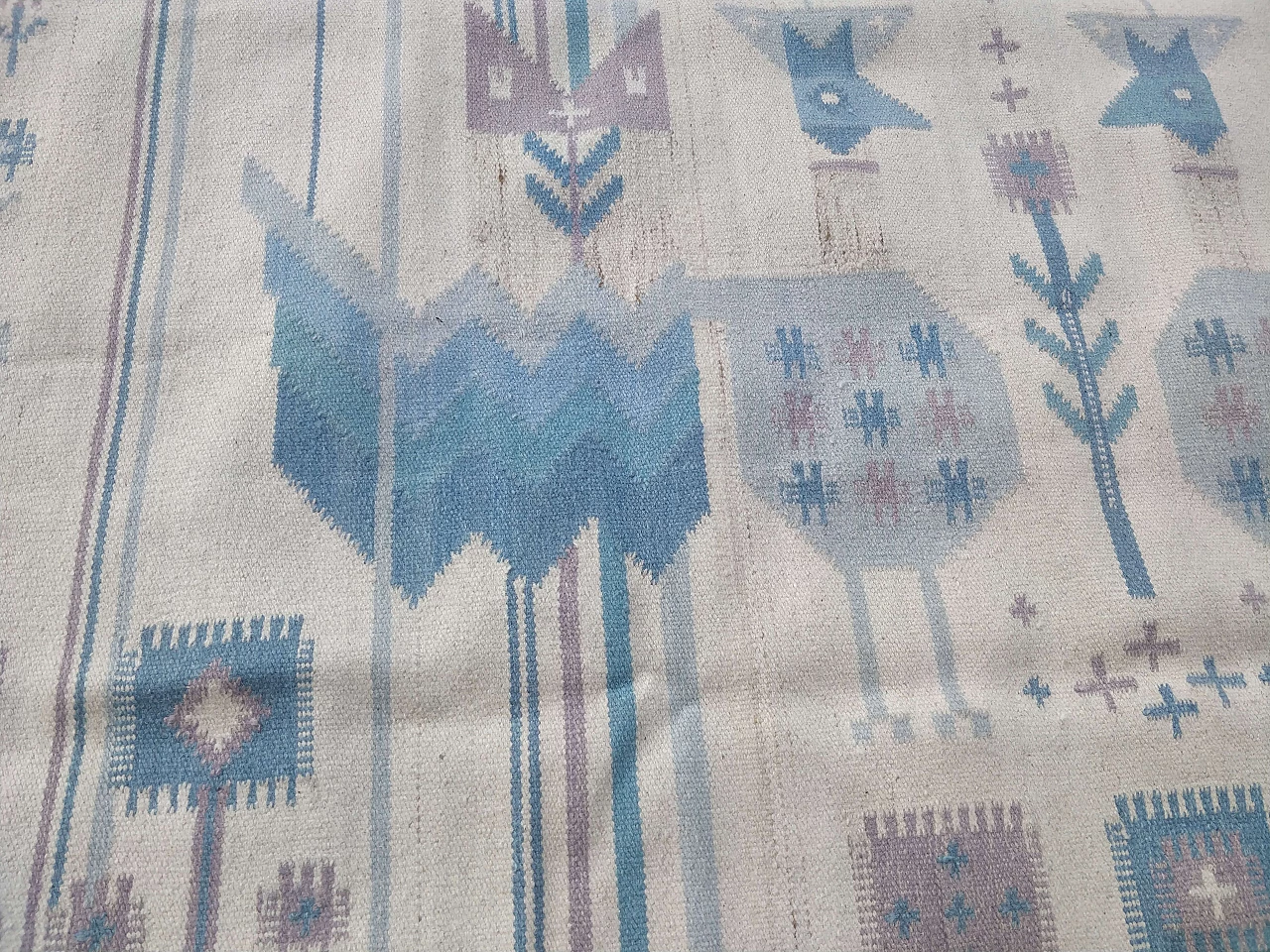 Tappeto Kilim azzurro in lana di Eva Nemth, anni '70 10