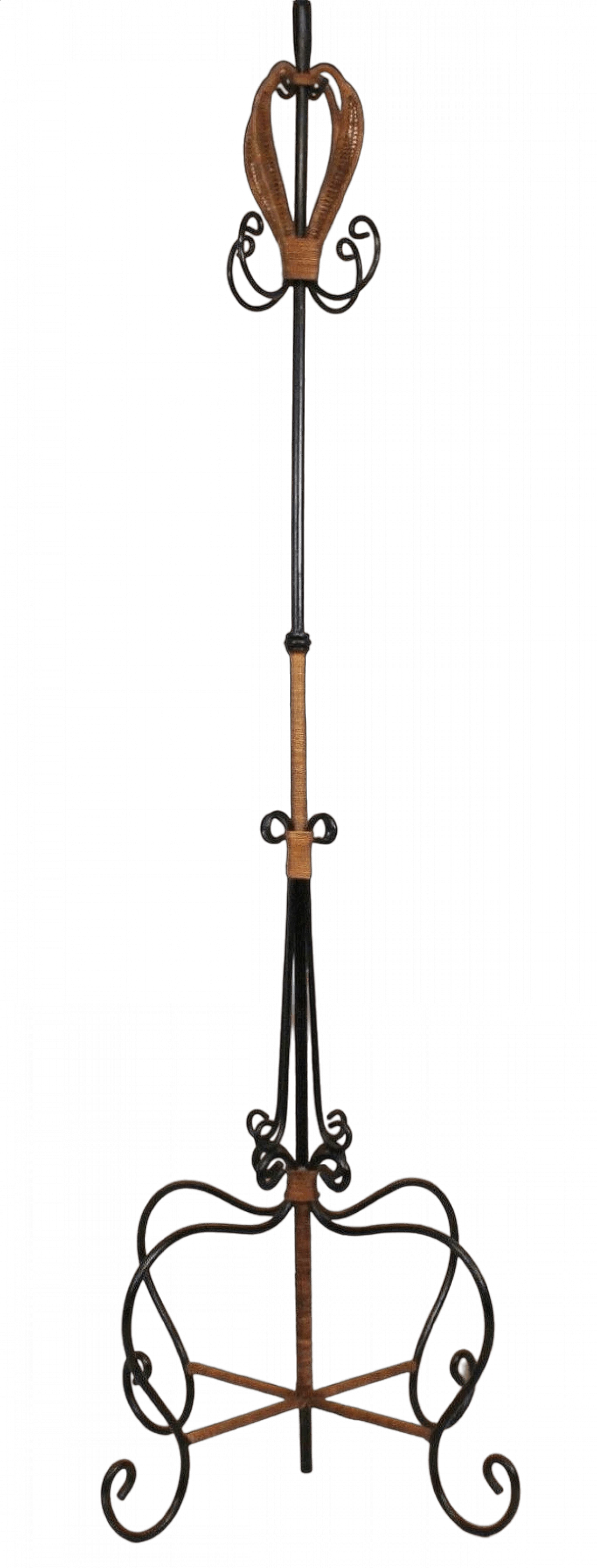 Appendiabiti da terra in ferro battuto e rattan, anni '60 4