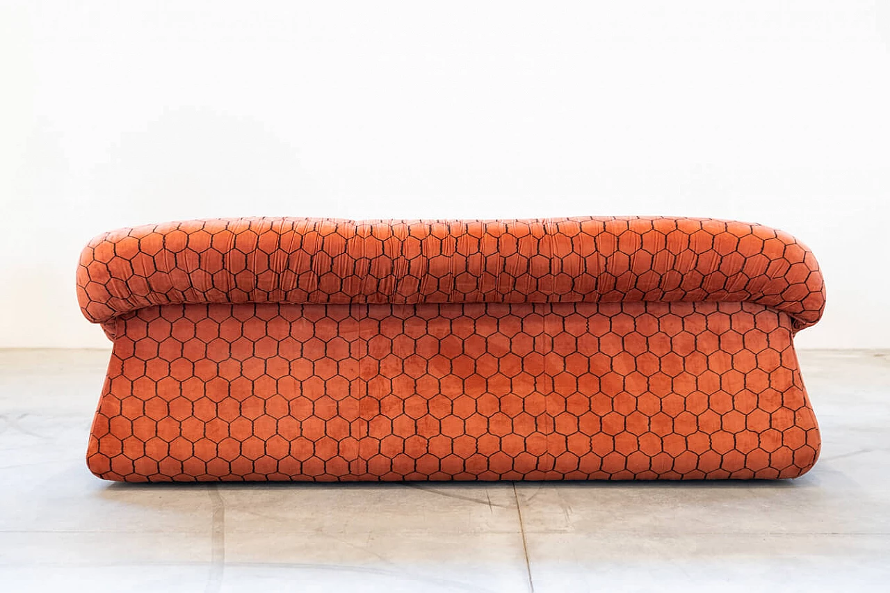 Orange and black fabric sofa and pair of armchairs, 1970s 23