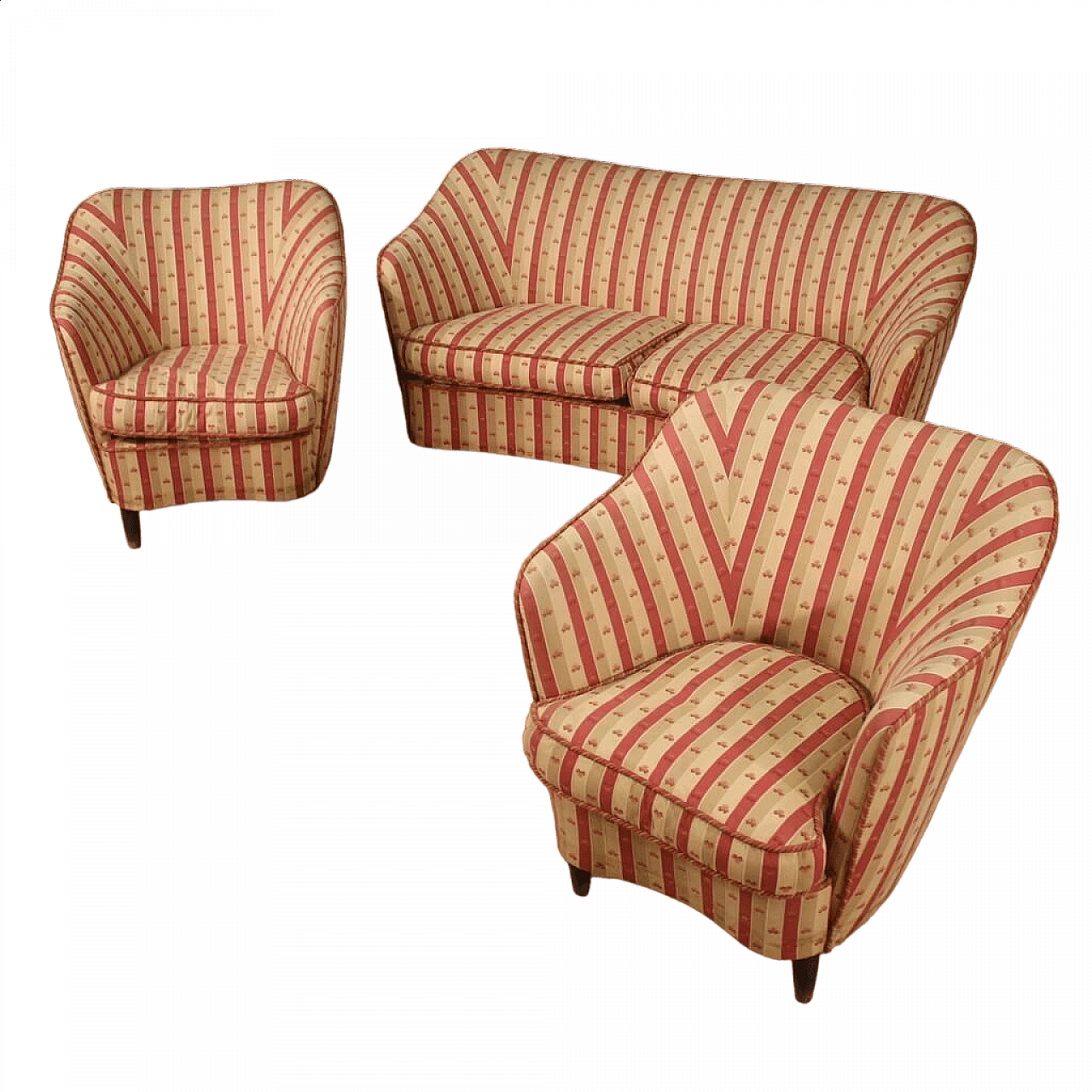 Coppia di poltrone e divano in tessuto attribuibili a Gio Ponti, anni '60 13