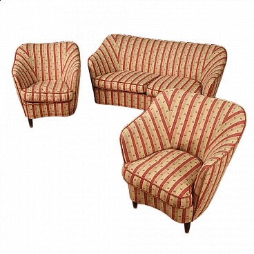 Coppia di poltrone e divano in tessuto attribuibili a Gio Ponti, anni '60