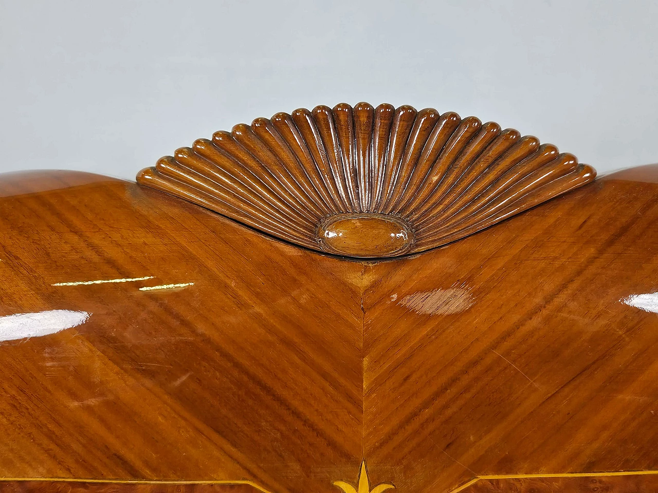 Inlaid wood double bed with brass details, 1960s 7