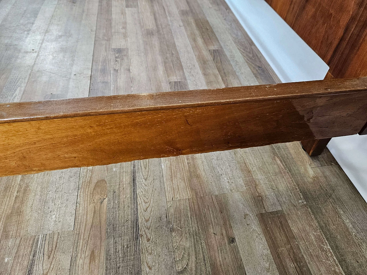 Inlaid wood double bed with brass details, 1960s 12