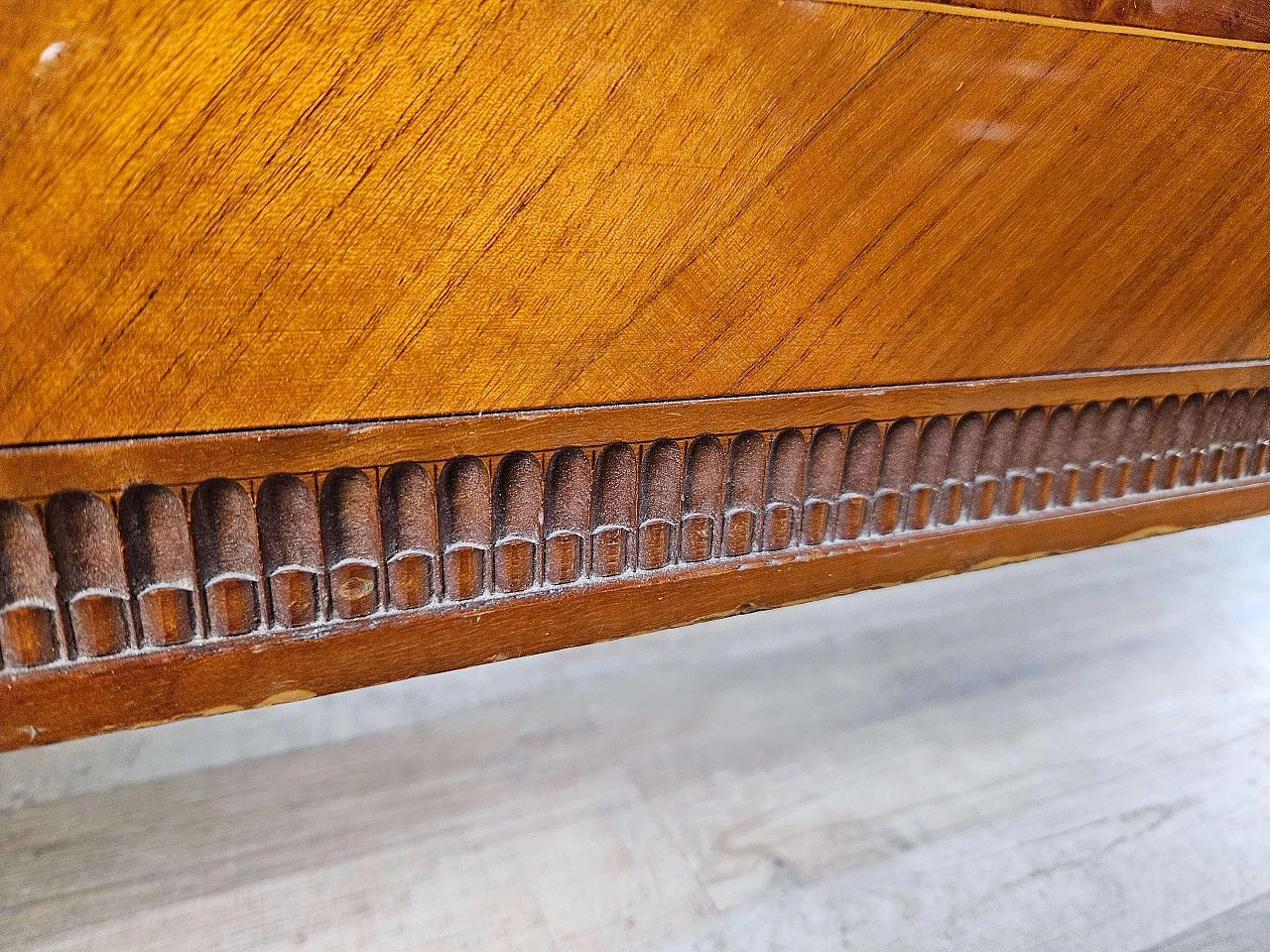 Inlaid wood double bed with brass details, 1960s 27