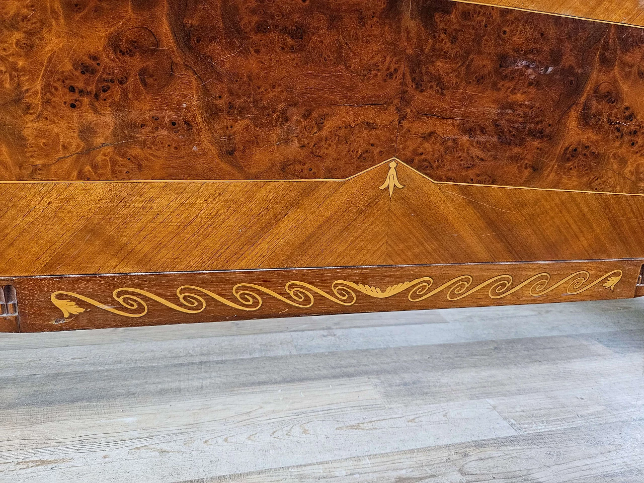 Inlaid wood double bed with brass details, 1960s 28