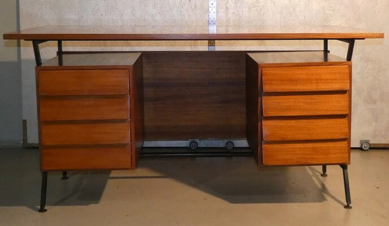 Teak veneered desk with steel frame in Danish style, 1960s 1