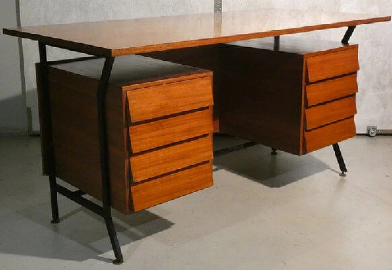 Teak veneered desk with steel frame in Danish style, 1960s 2