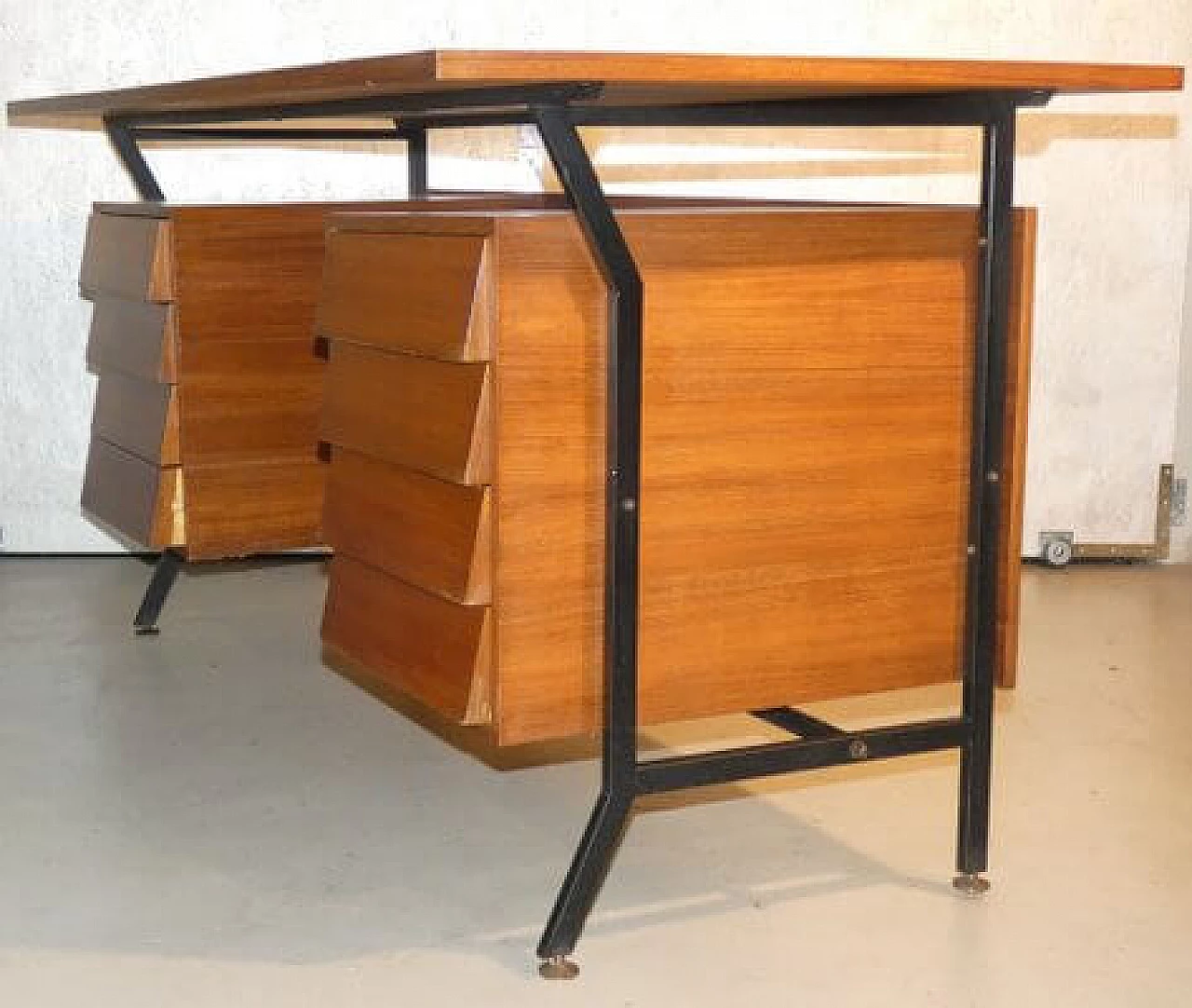 Teak veneered desk with steel frame in Danish style, 1960s 4