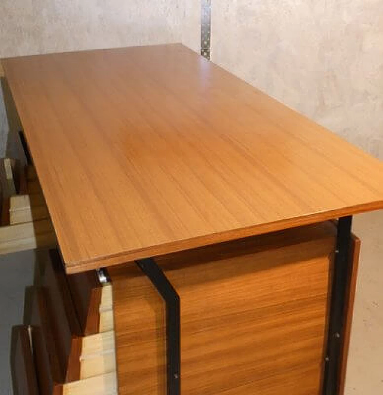 Teak veneered desk with steel frame in Danish style, 1960s 6