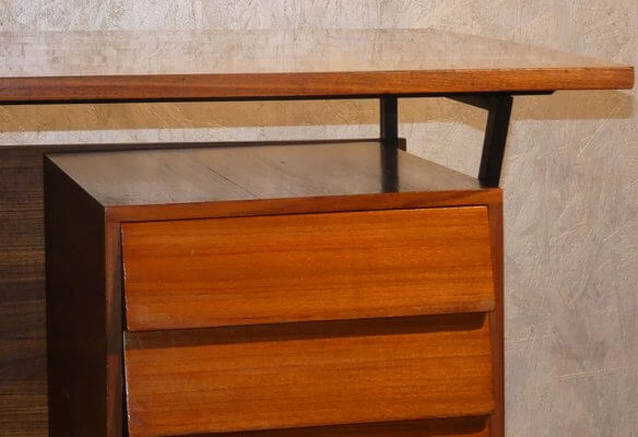 Teak veneered desk with steel frame in Danish style, 1960s 7