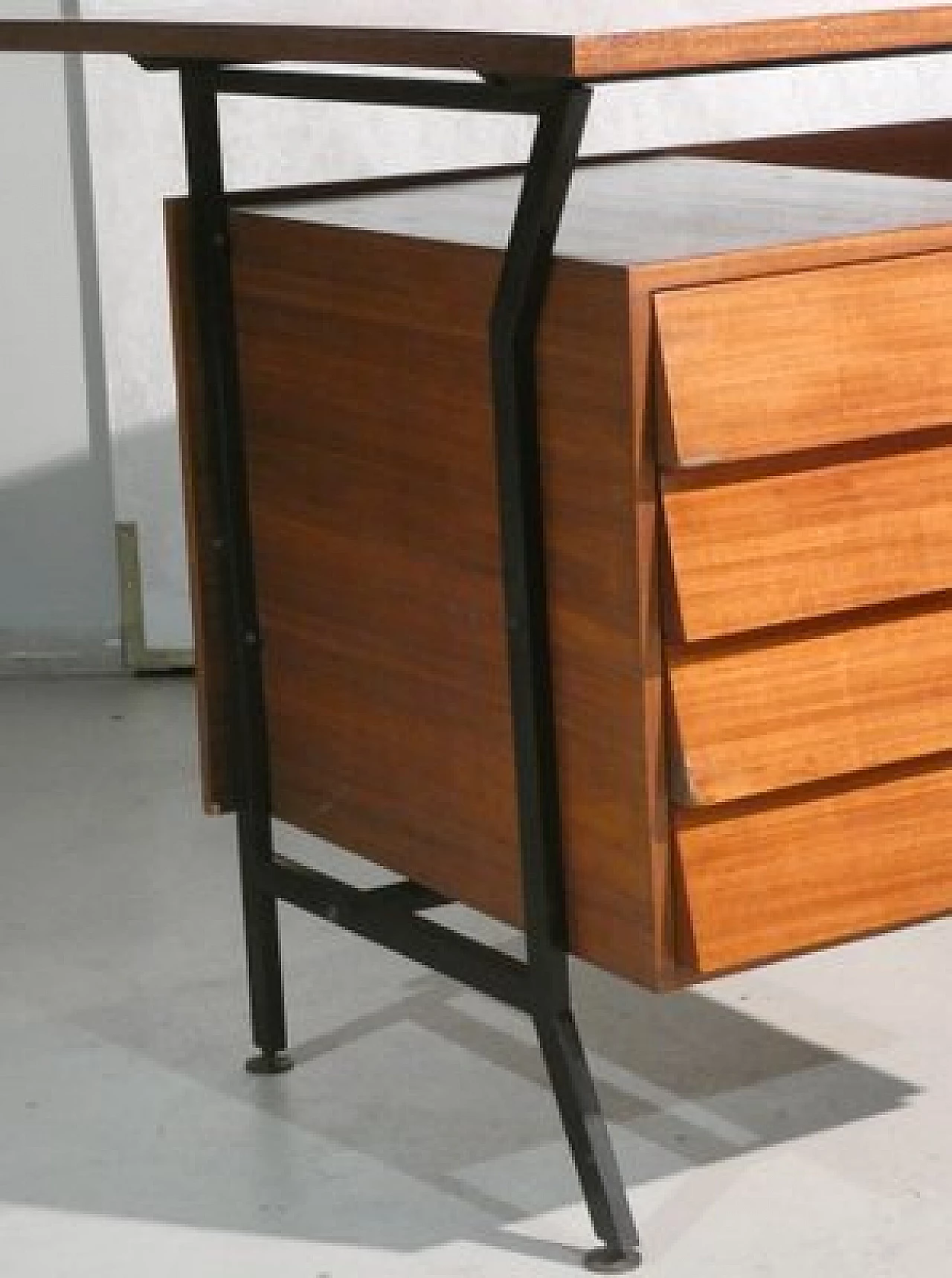 Teak veneered desk with steel frame in Danish style, 1960s 8