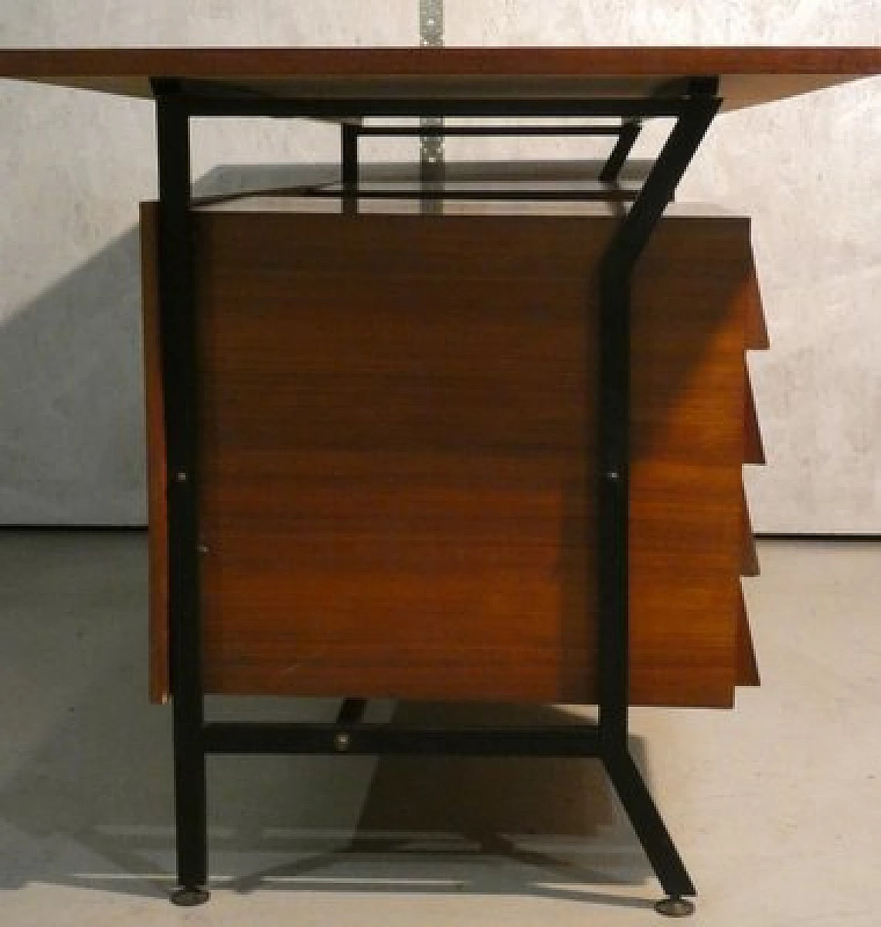 Teak veneered desk with steel frame in Danish style, 1960s 9