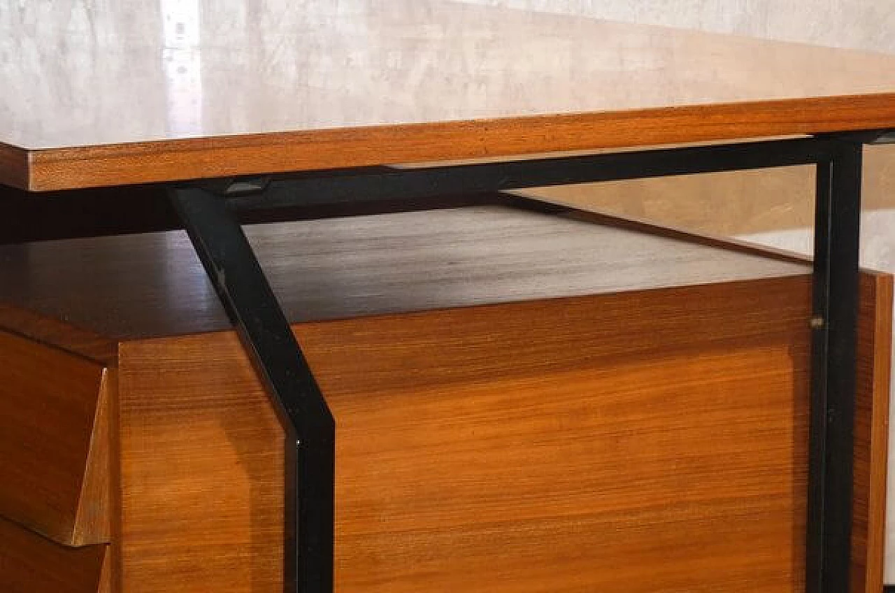 Teak veneered desk with steel frame in Danish style, 1960s 13