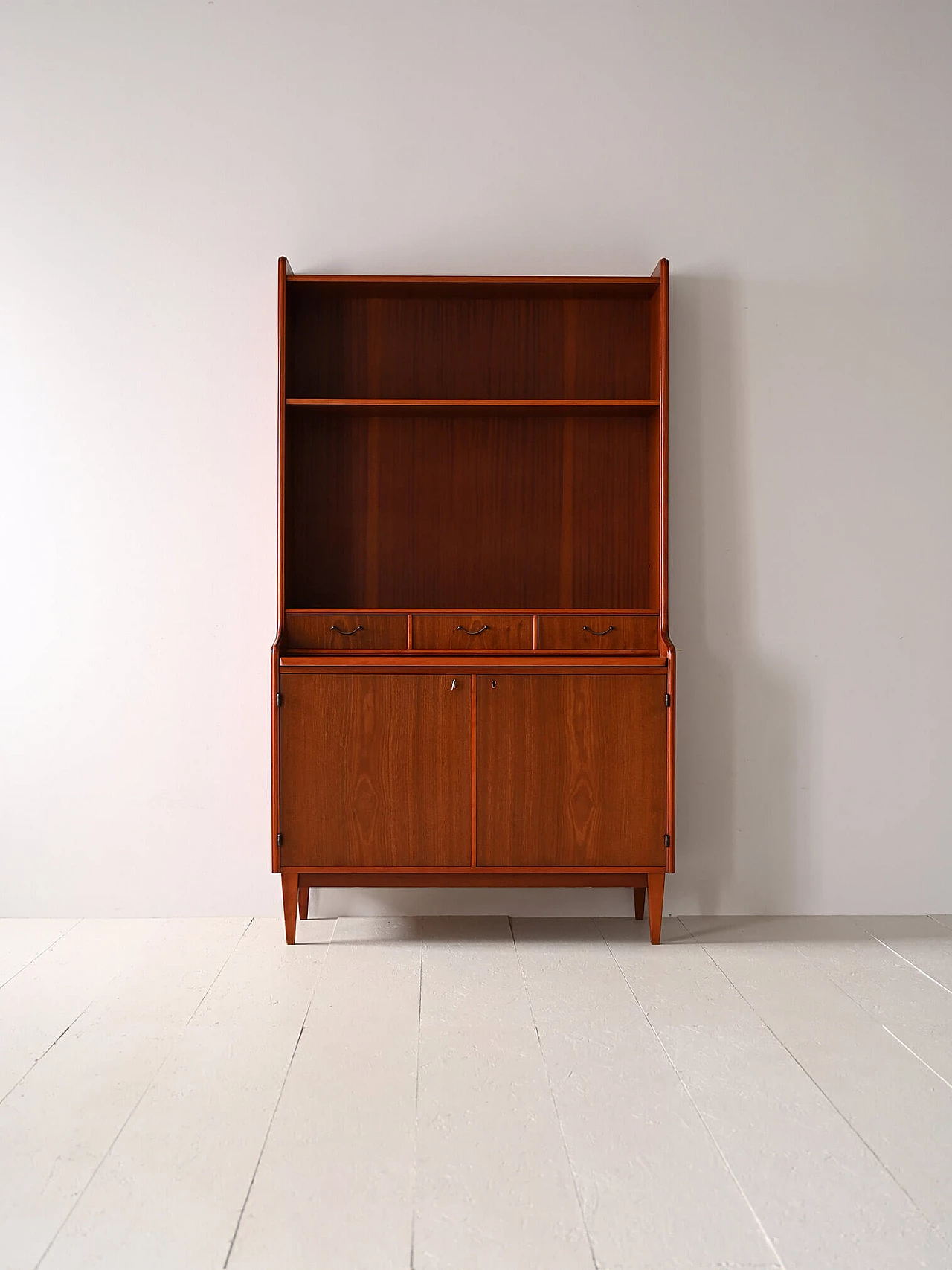 Mahogany bookcase with storage space and writing desk, 1960s 1