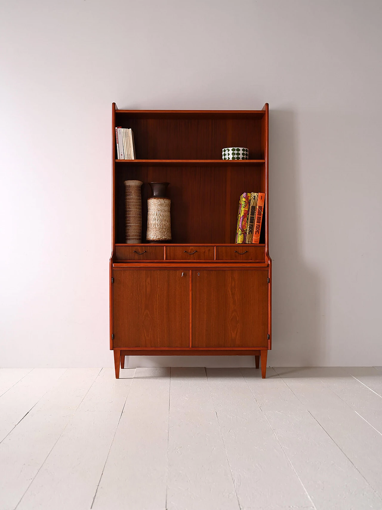 Mahogany bookcase with storage space and writing desk, 1960s 2