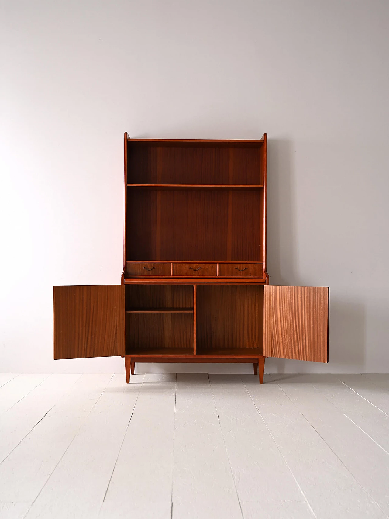 Mahogany bookcase with storage space and writing desk, 1960s 3