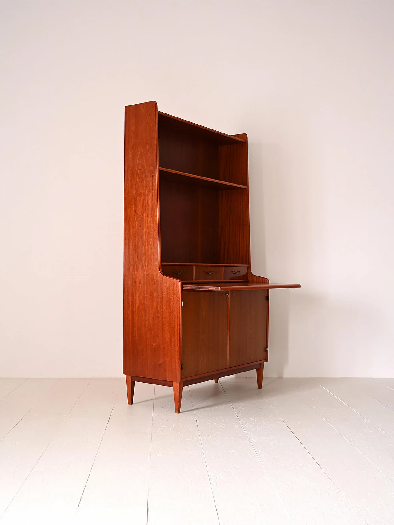 Mahogany bookcase with storage space and writing desk, 1960s 4