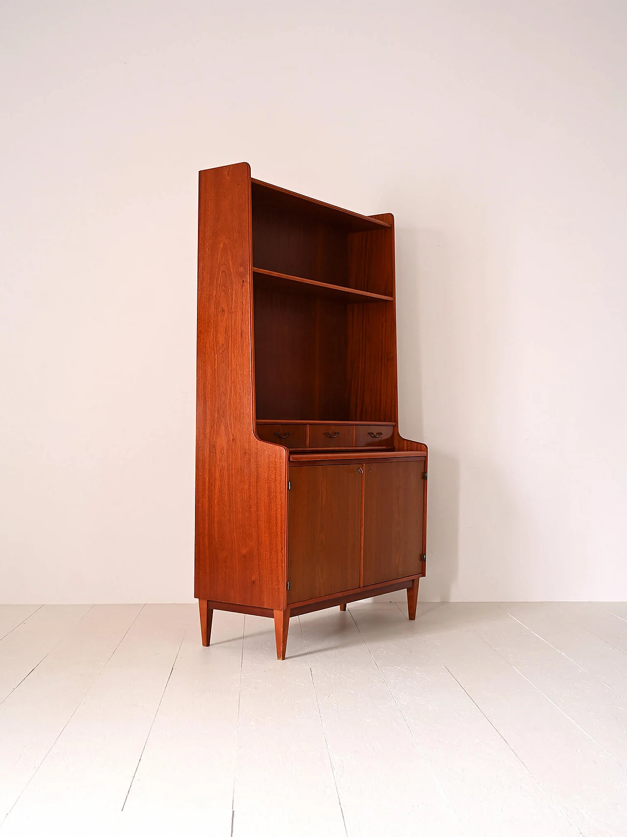 Mahogany bookcase with storage space and writing desk, 1960s 5