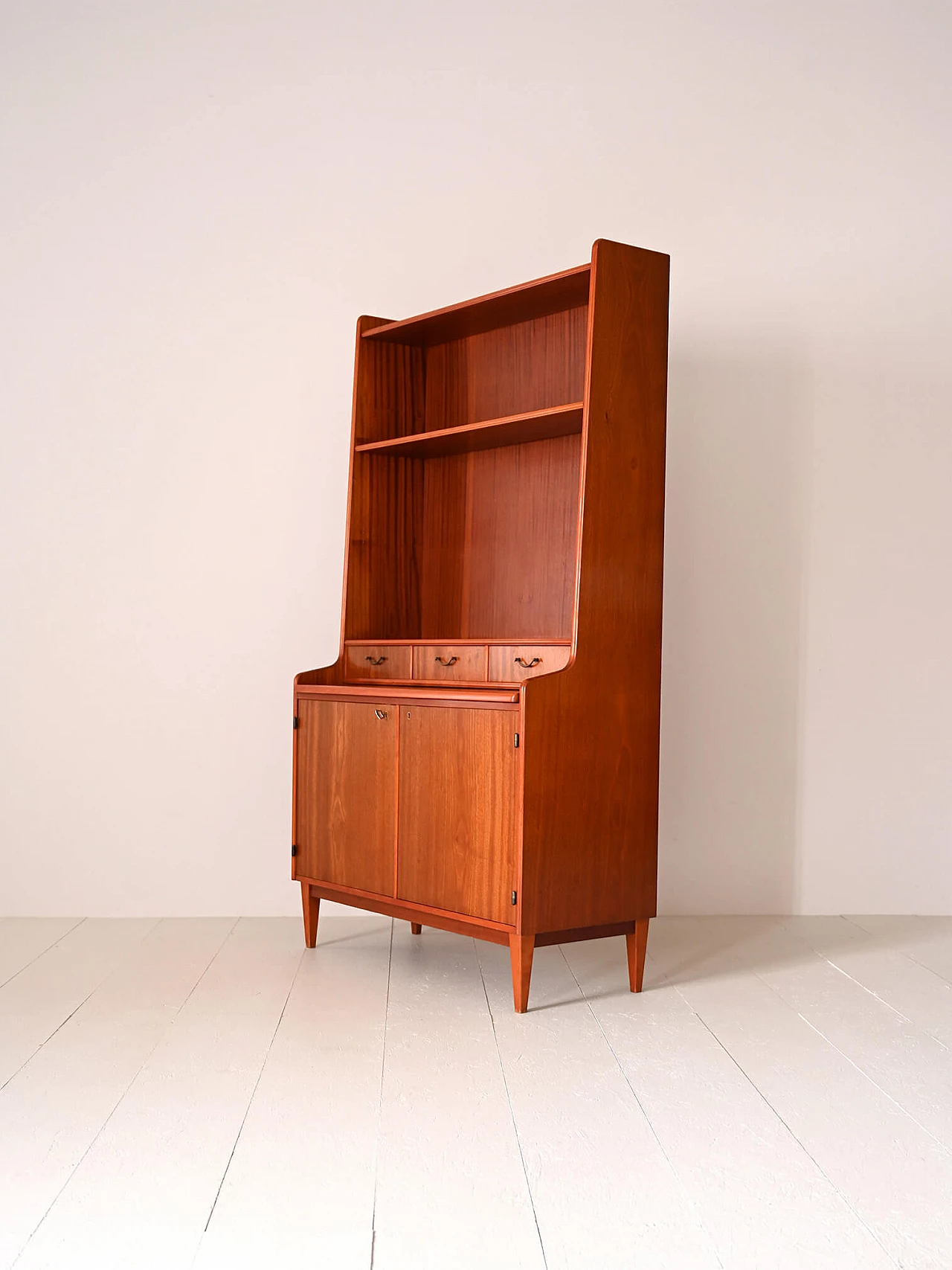 Mahogany bookcase with storage space and writing desk, 1960s 6