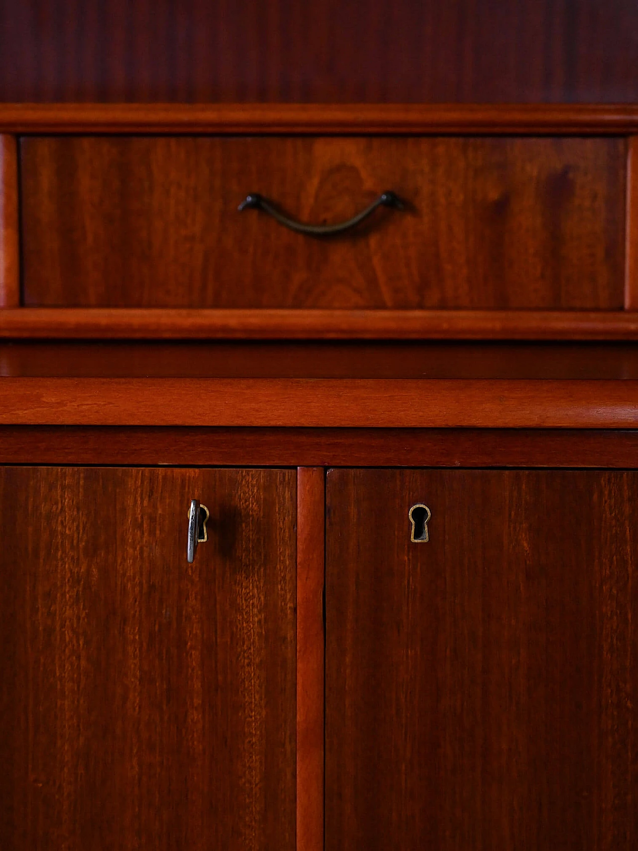 Mahogany bookcase with storage space and writing desk, 1960s 11