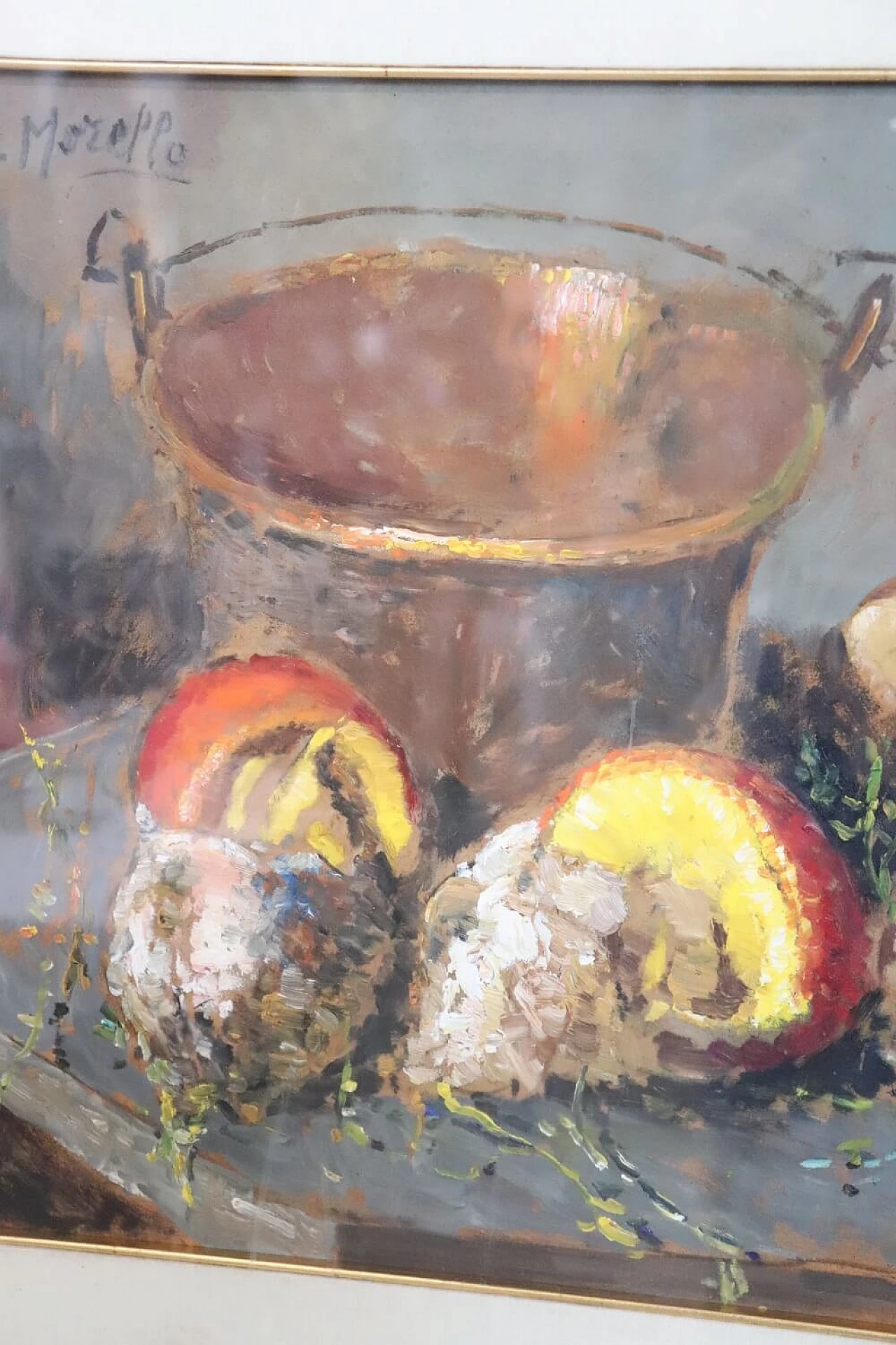 Amedeo Merello, Natura morta con funghi, olio su tavola, anni '60 5