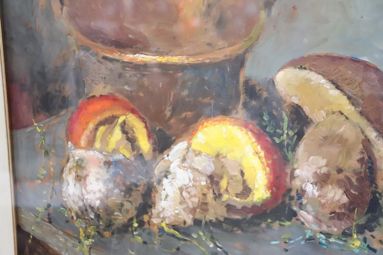 Amedeo Merello, Natura morta con funghi, olio su tavola, anni '60 7