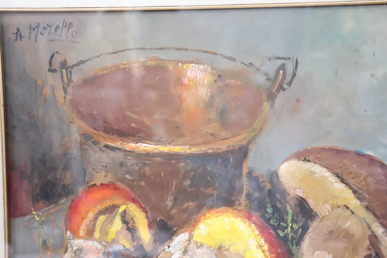 Amedeo Merello, Natura morta con funghi, olio su tavola, anni '60 8