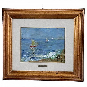 Amedeo Merello, paesaggio marino, dipinto a olio su tela, anni '60