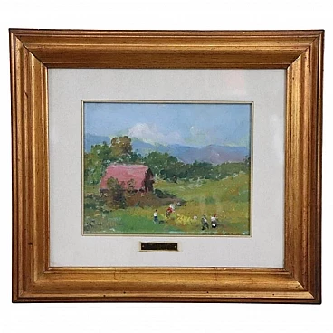 Amedeo Merello, paesaggio di campagna, dipinto a olio su tela, anni '60