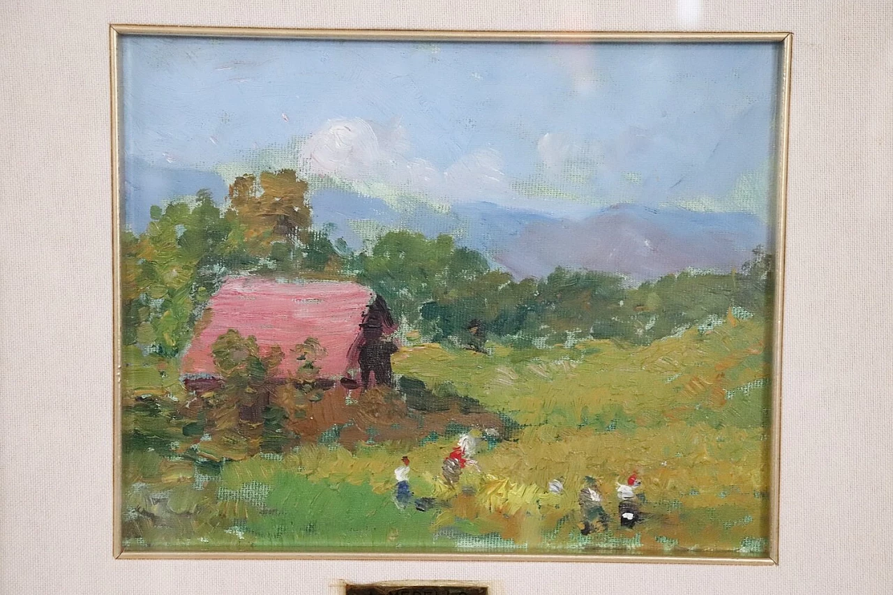 Amedeo Merello, paesaggio di campagna, dipinto a olio su tela, anni '60 2